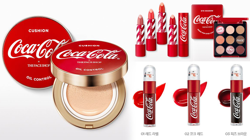 Coca-Cola The Face Shop คุชชั่น ลิปสติก อายแชโดว์ เครื่องสำอาง แต่งหน้า แป้ง