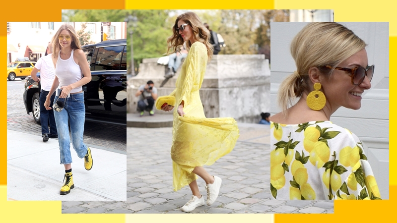 มิกซ์แอนด์แมทช์ รองเท้าผ้าใบ รองเท้าส้นสูง สีเหลือง